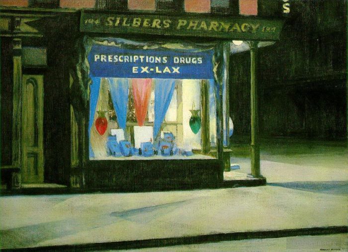 Edward Hopper's Contemporary Oil Painting - Drug store 1927