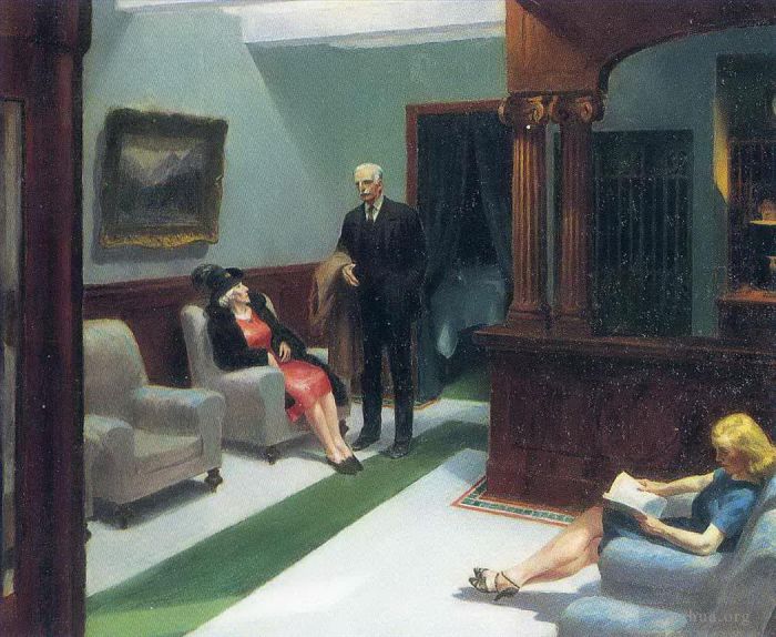 Edward Hopper's Contemporary Oil Painting - Hotel lobby