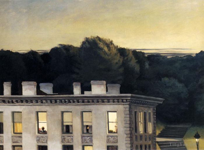 Edward Hopper's Contemporary Oil Painting - House at dusk