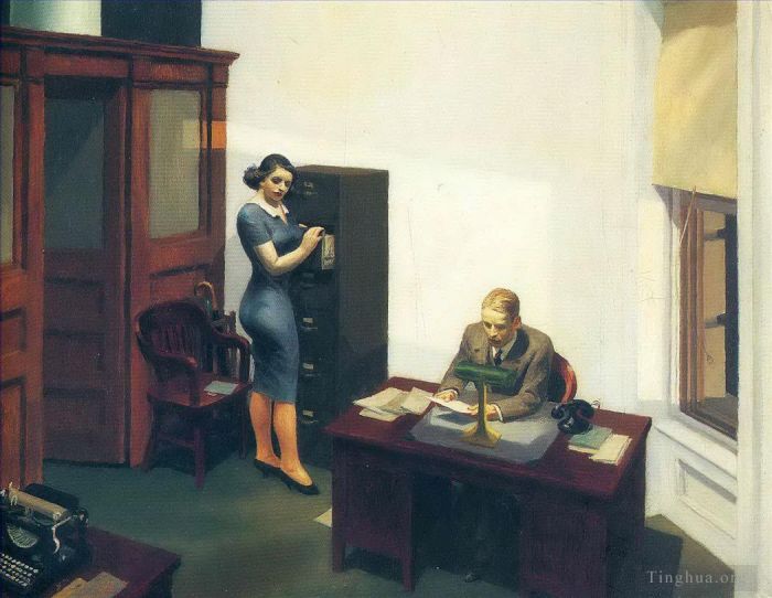 Edward Hopper's Contemporary Oil Painting - Office at night
