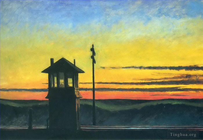 Edward Hopper's Contemporary Oil Painting - Railroad sunset