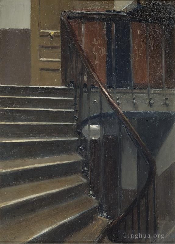 Edward Hopper's Contemporary Oil Painting - Stairway at 4rue de lille paris
