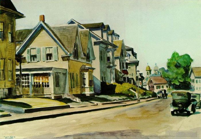 Edward Hopper's Contemporary Oil Painting - Sun on prospect street gloucester massachusetts 1934