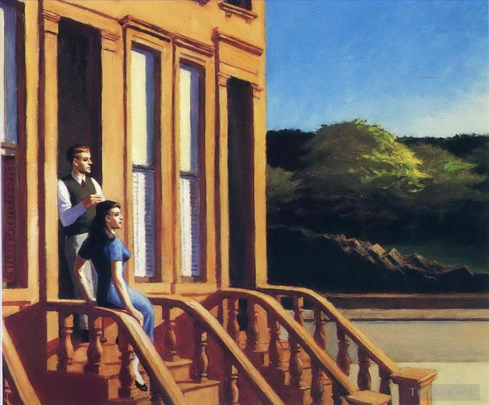 Edward Hopper's Contemporary Oil Painting - Sunlight on brownstones