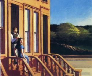 Contemporary Oil Painting - Sunlight on brownstones