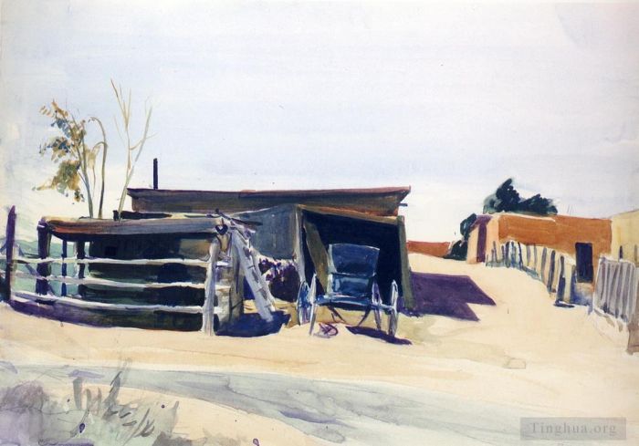 Edward Hopper's Contemporary Various Paintings - Adobes and shed new mexico