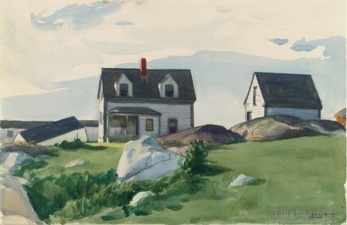 Edward Hopper's Contemporary Various Paintings - Houses of squam light gloucester 1923