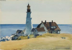 Contemporary Artwork by Edward Hopper - Lighthouse and buildings portland head cape elizabeth maine 1927