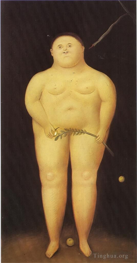 Fernando Botero's Contemporary Oil Painting - Adam and Eve Adam