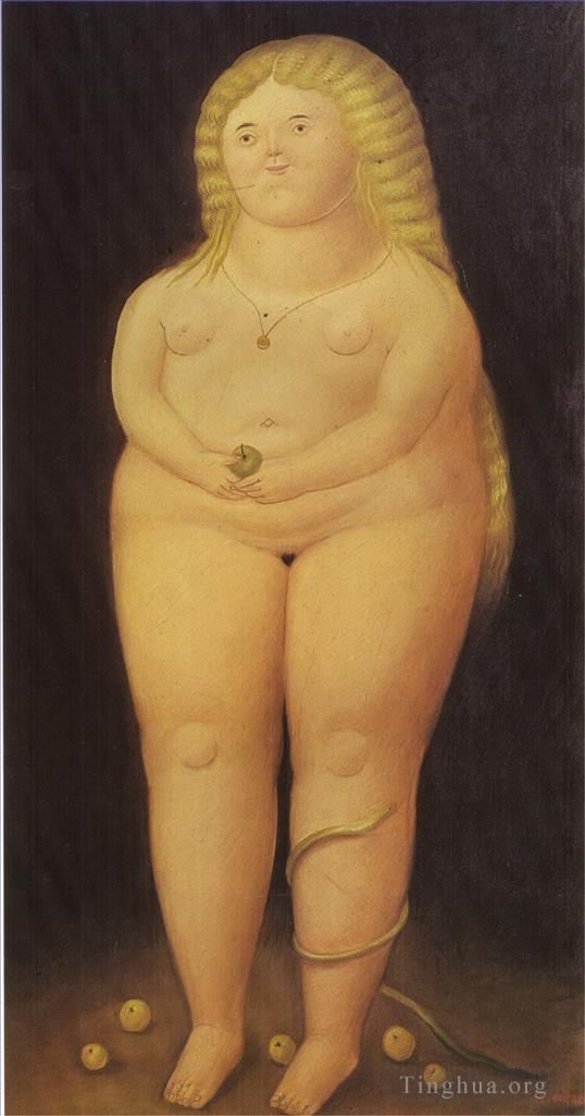 Fernando Botero's Contemporary Oil Painting - Adam and Eve Eve