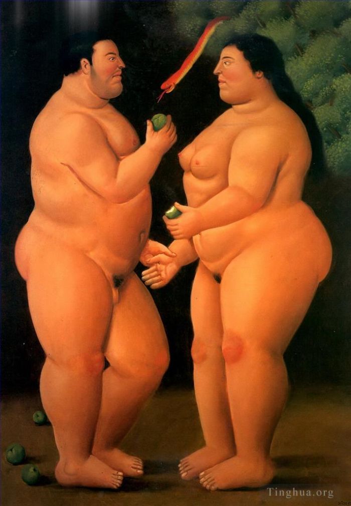 Fernando Botero's Contemporary Oil Painting - Adam and Eve