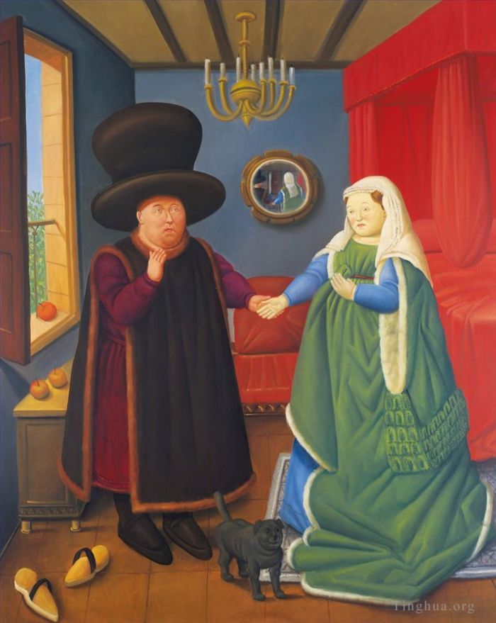 Fernando Botero's Contemporary Oil Painting - After the Arnolfini Van Eyck 2