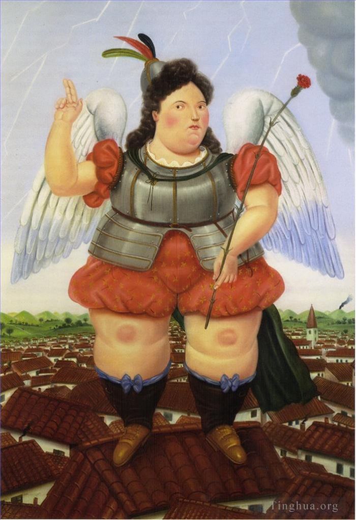 Fernando Botero's Contemporary Oil Painting - Archangel