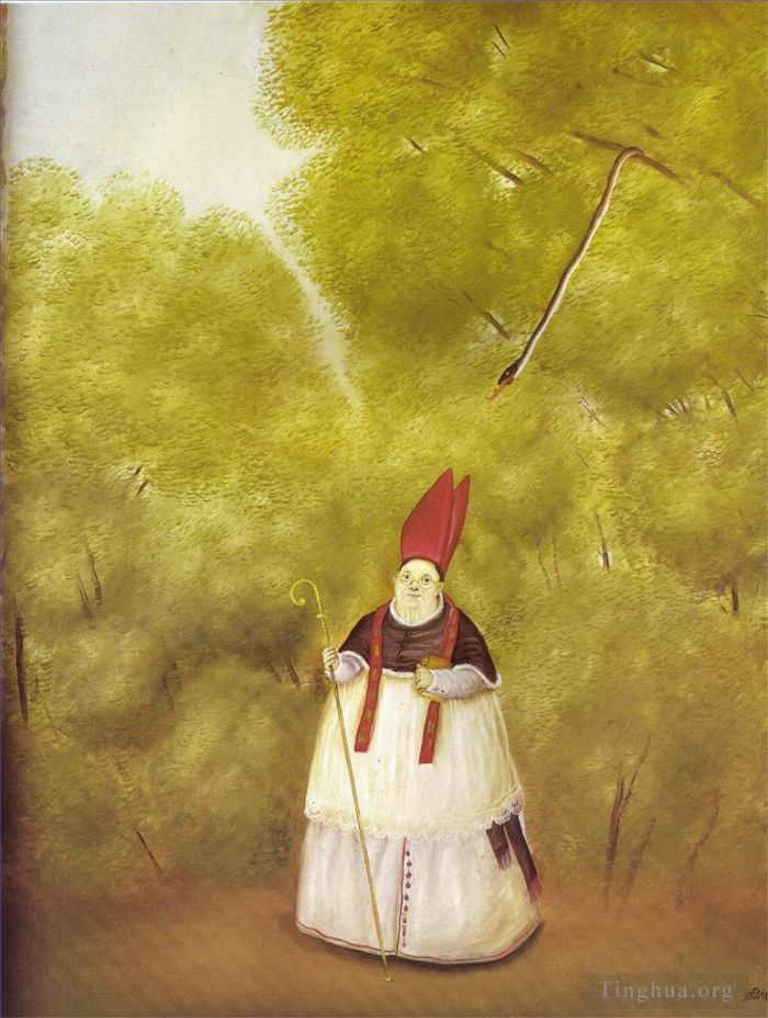 Fernando Botero's Contemporary Oil Painting - Archbishop Lost in the Woods
