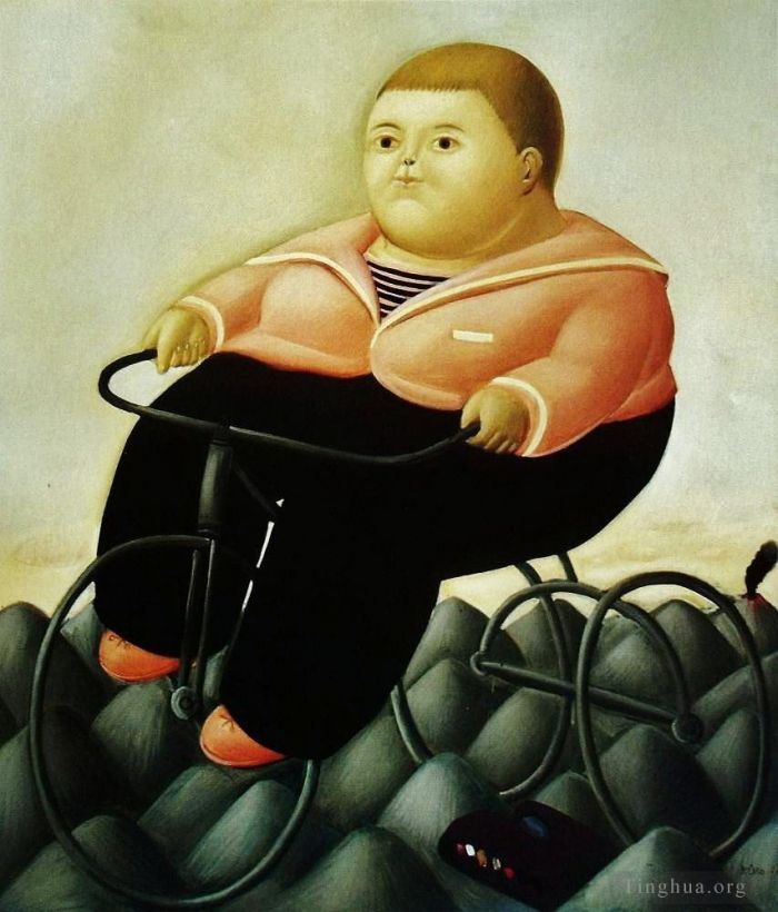 Fernando Botero's Contemporary Oil Painting - Bicycle