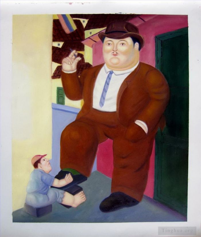 Fernando Botero's Contemporary Oil Painting - Bootblack