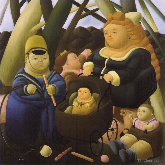 Fernando Botero's Contemporary Oil Painting - Children Fortunes