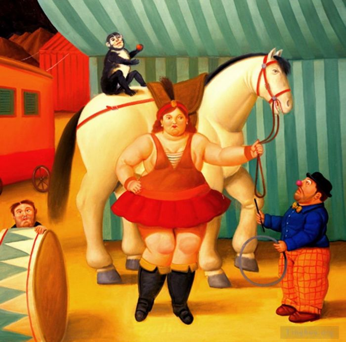 Fernando Botero's Contemporary Oil Painting - Circus Troop