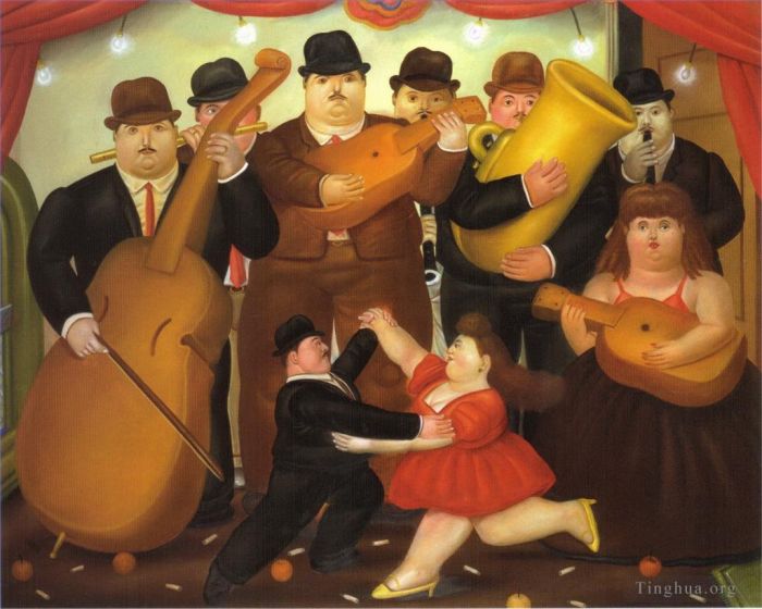 Fernando Botero's Contemporary Oil Painting - Dance in Colombia