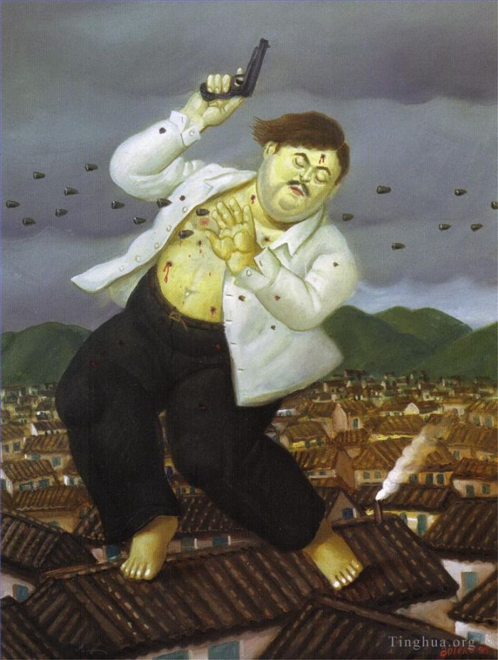 Fernando Botero's Contemporary Oil Painting - Death of Pablo Escobar