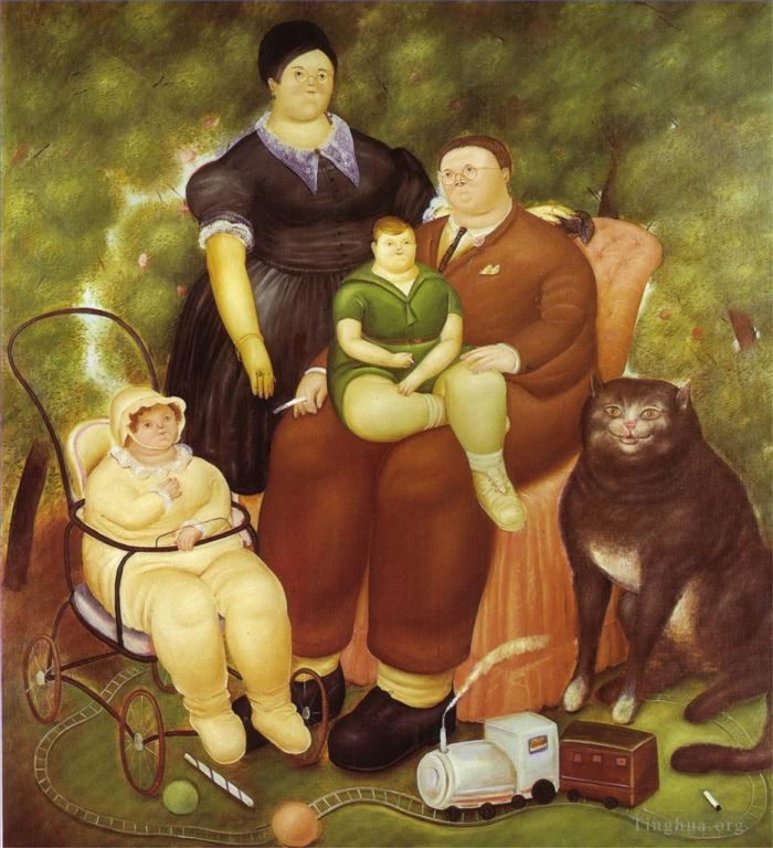 Fernando Botero's Contemporary Oil Painting - Family Scene