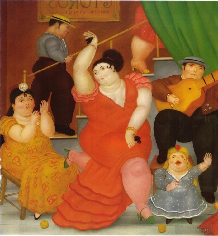 Fernando Botero's Contemporary Oil Painting - Flamenco