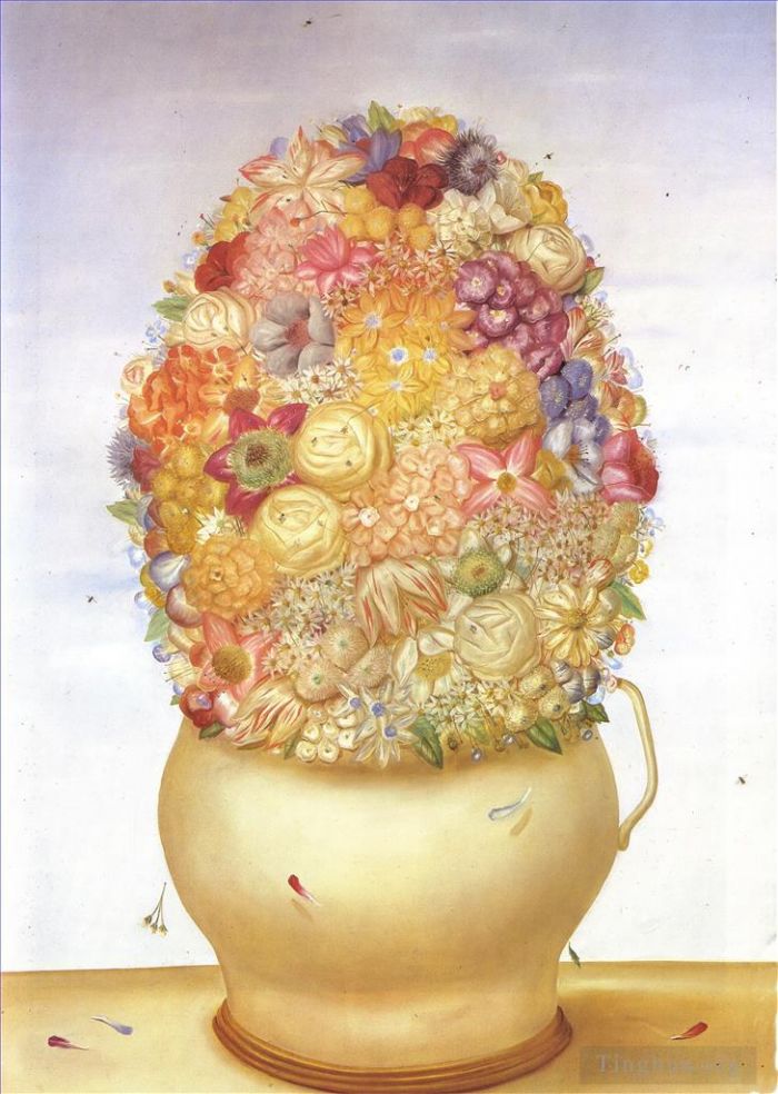 Fernando Botero's Contemporary Oil Painting - Flower Pot