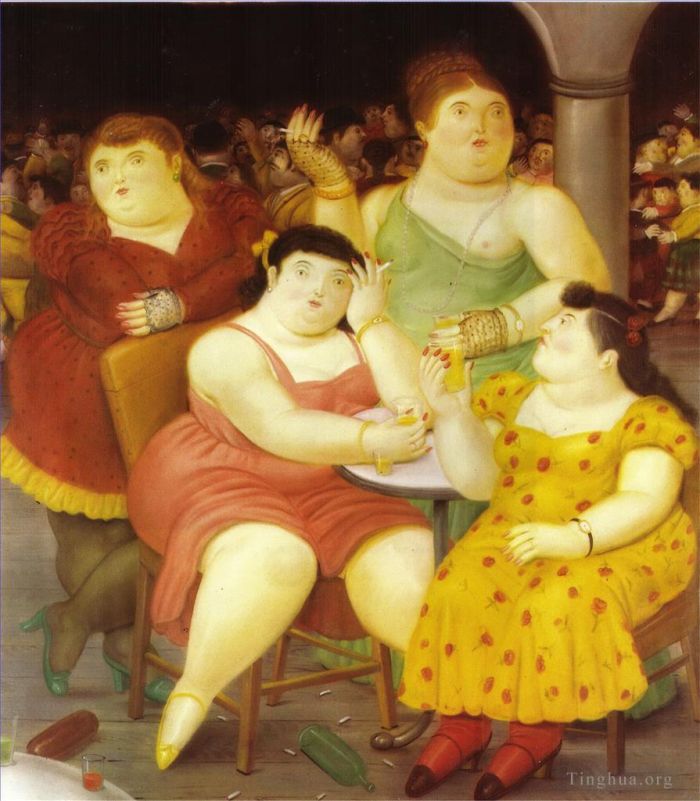 Fernando Botero's Contemporary Oil Painting - Four Women