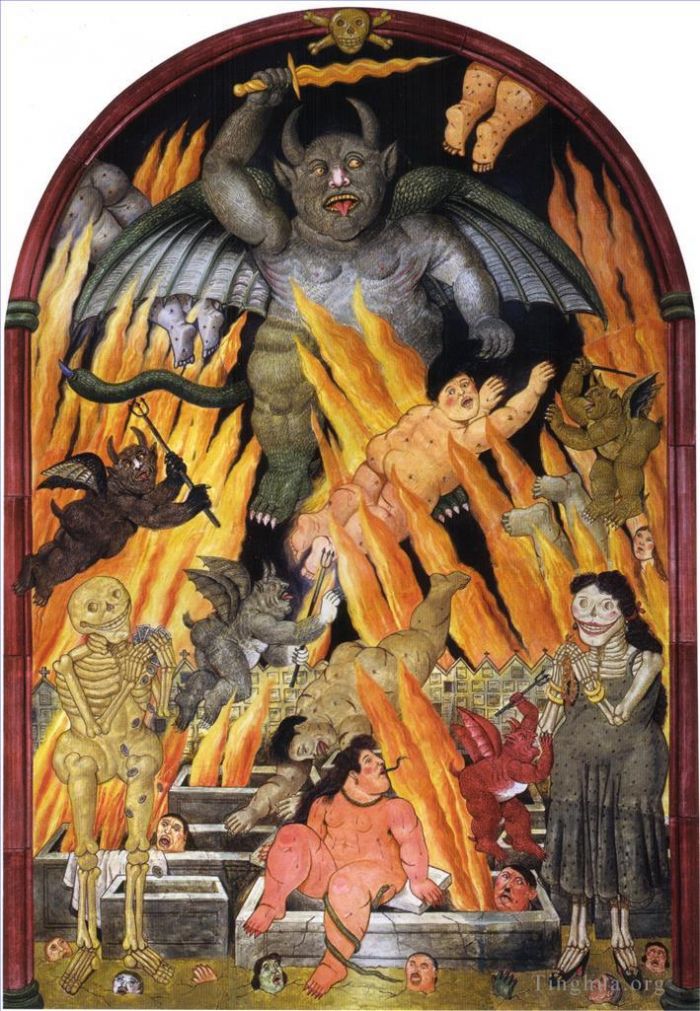 Fernando Botero's Contemporary Oil Painting - Gates of Hell