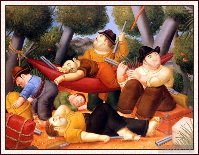 Fernando Botero's Contemporary Oil Painting - Guerrillas