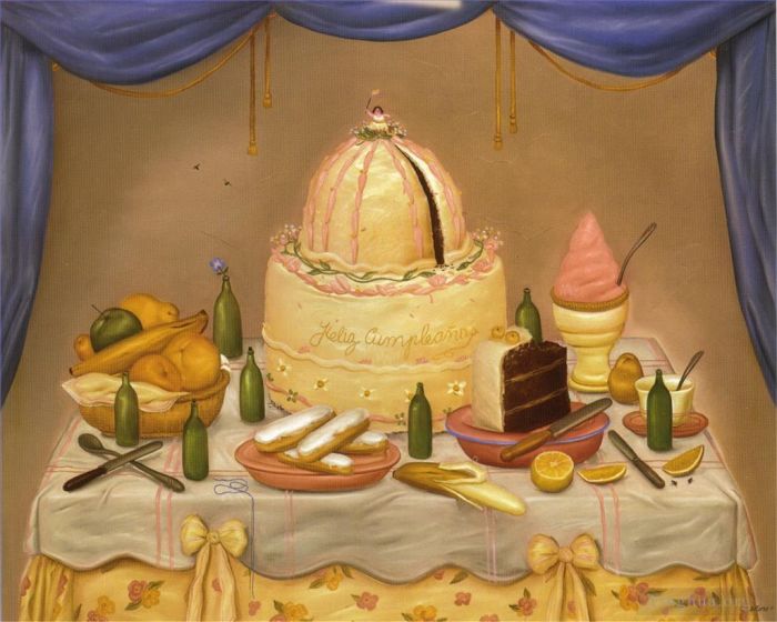 Fernando Botero's Contemporary Oil Painting - Happy Birthday