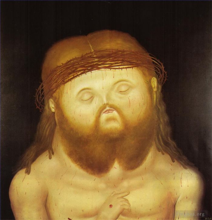 Fernando Botero's Contemporary Oil Painting - Head of Christ