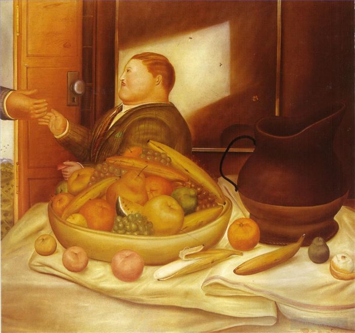Fernando Botero's Contemporary Oil Painting - Hello