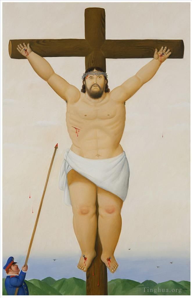 Fernando Botero's Contemporary Oil Painting - Jesus on Cross