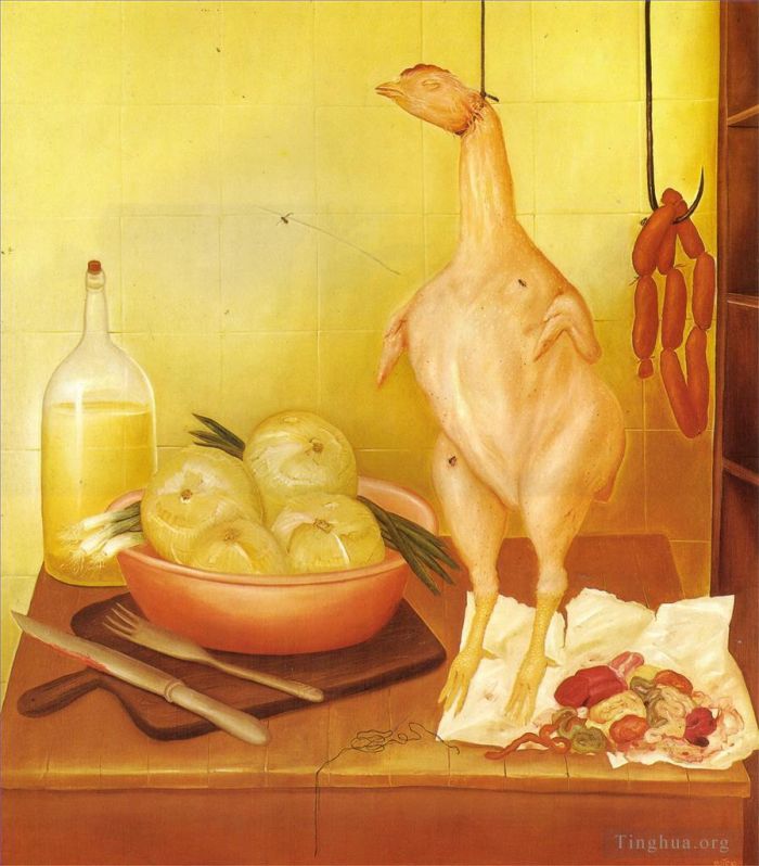 Fernando Botero's Contemporary Oil Painting - Kitchen Table 3