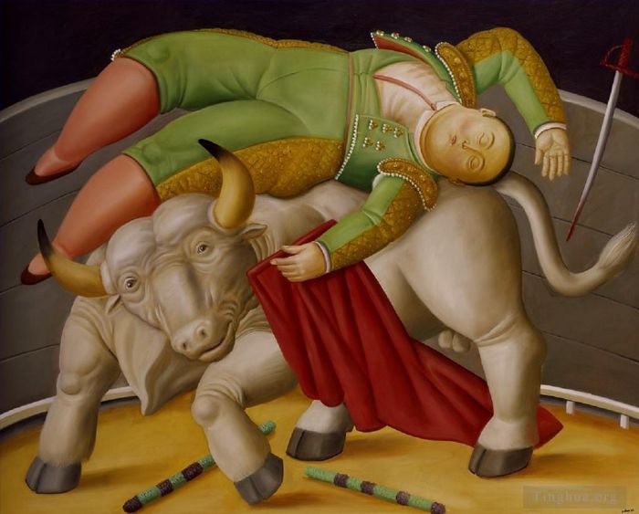 Fernando Botero's Contemporary Oil Painting - La cornada 1988