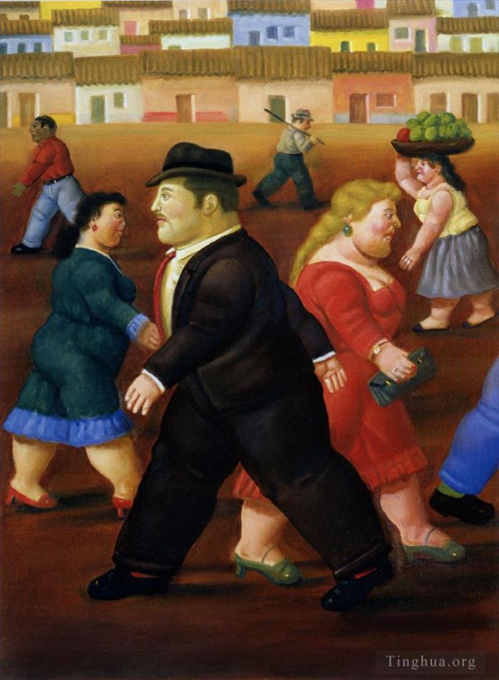 Fernando Botero's Contemporary Oil Painting - La plaza