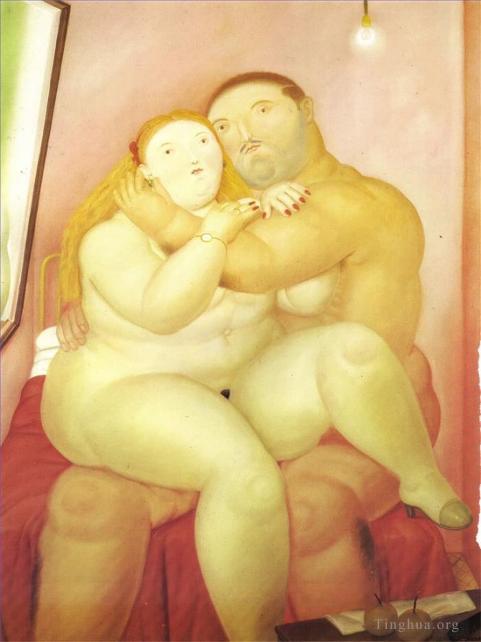 Fernando Botero's Contemporary Oil Painting - Lovers