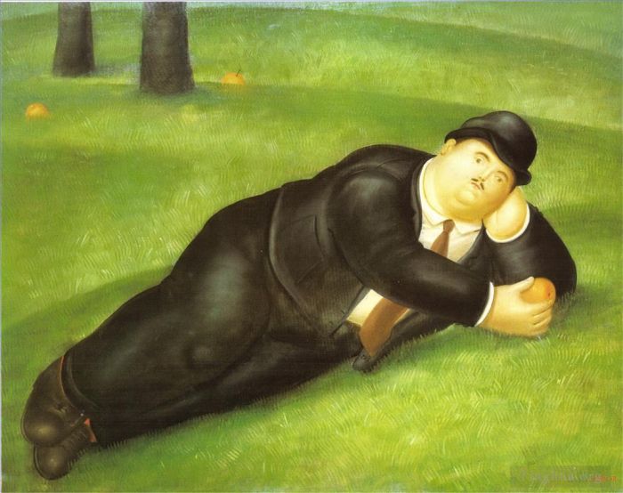 Fernando Botero's Contemporary Oil Painting - Man Reclining