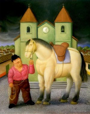 Contemporary Artwork by Fernando Botero - Man and Horse 2