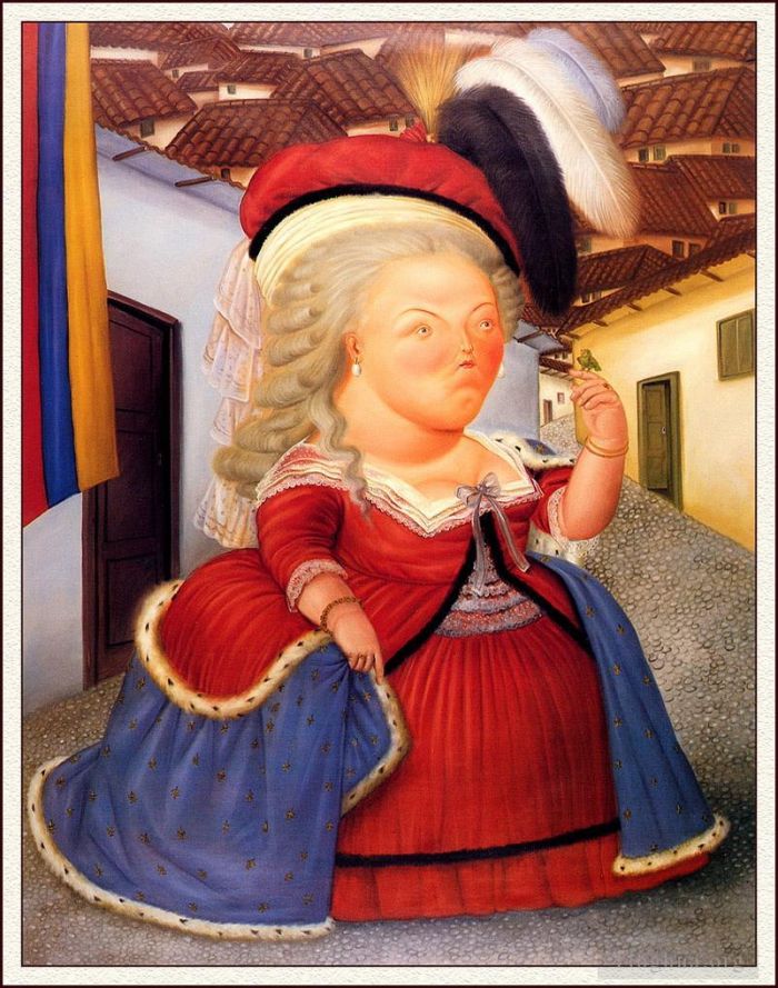 Fernando Botero's Contemporary Oil Painting - Marie Antoinette on a Visit to Medellin