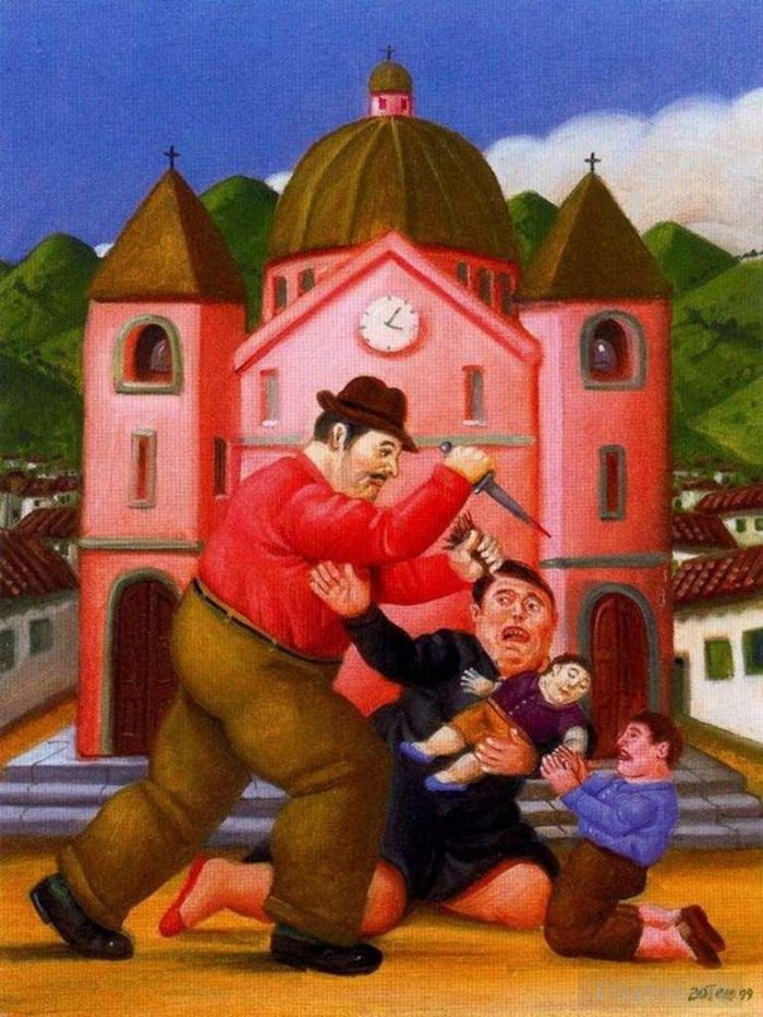 Fernando Botero's Contemporary Oil Painting - Matanzan de los inocentes