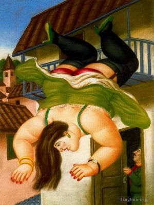 Contemporary Oil Painting - Mujer cayendo de un balcon