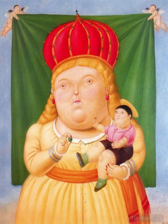 Fernando Botero's Contemporary Oil Painting - Nuestra Senora de Colombia