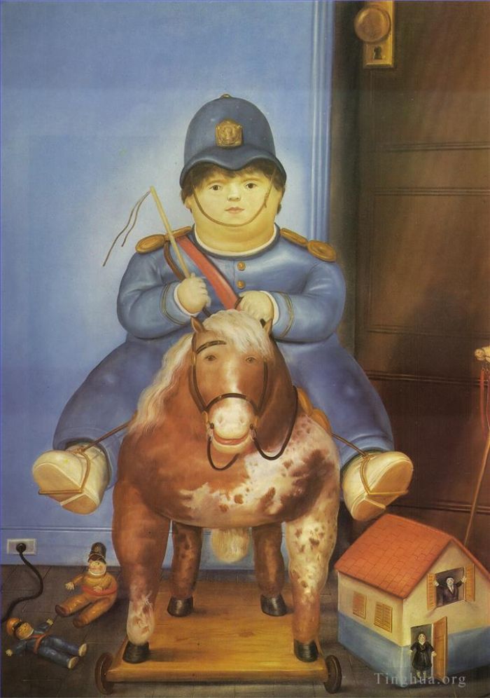 Fernando Botero's Contemporary Oil Painting - Pedro on Horseback
