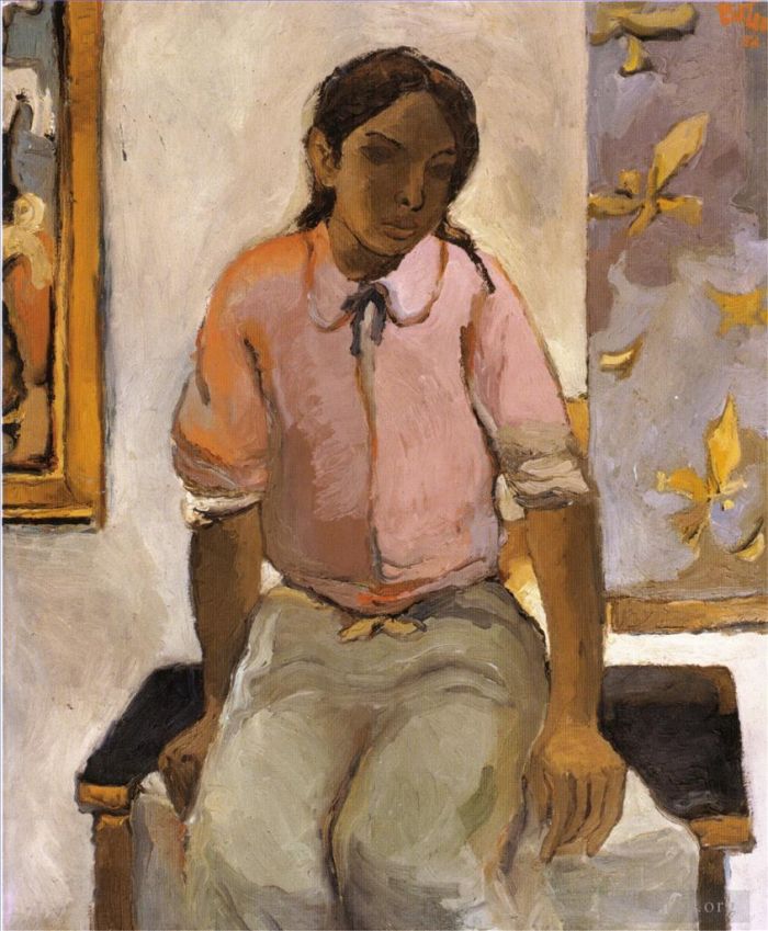 Fernando Botero's Contemporary Oil Painting - Portrait of a Young Indian