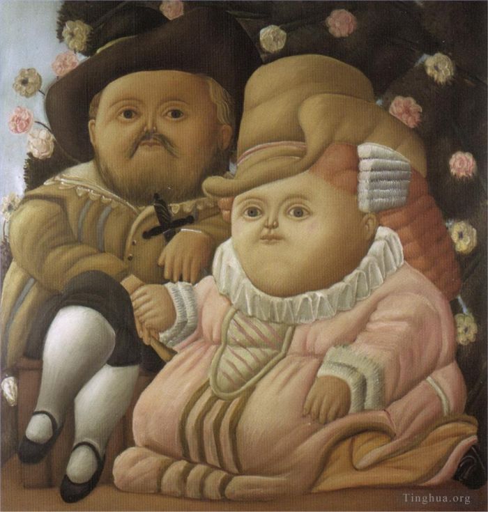 Fernando Botero's Contemporary Oil Painting - Rubens and His Wife