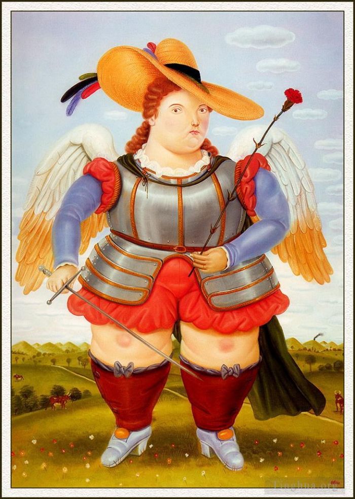 Fernando Botero's Contemporary Oil Painting - Saint Michael Archangel