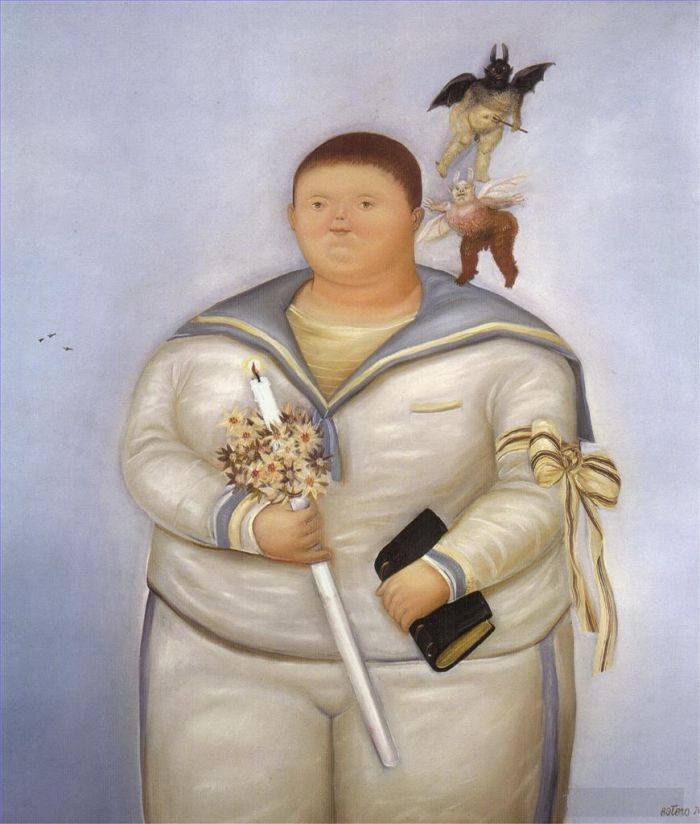 Fernando Botero's Contemporary Oil Painting - Self Portrait the Day of the First Communion