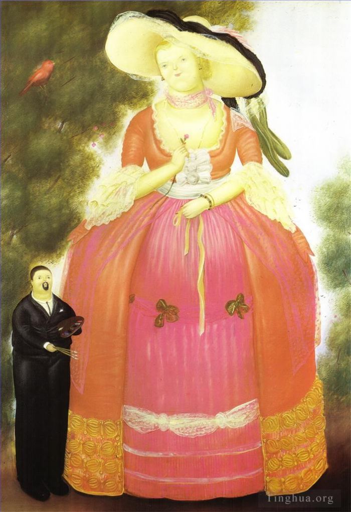 Fernando Botero's Contemporary Oil Painting - Self Portrait with Madame Pompadour